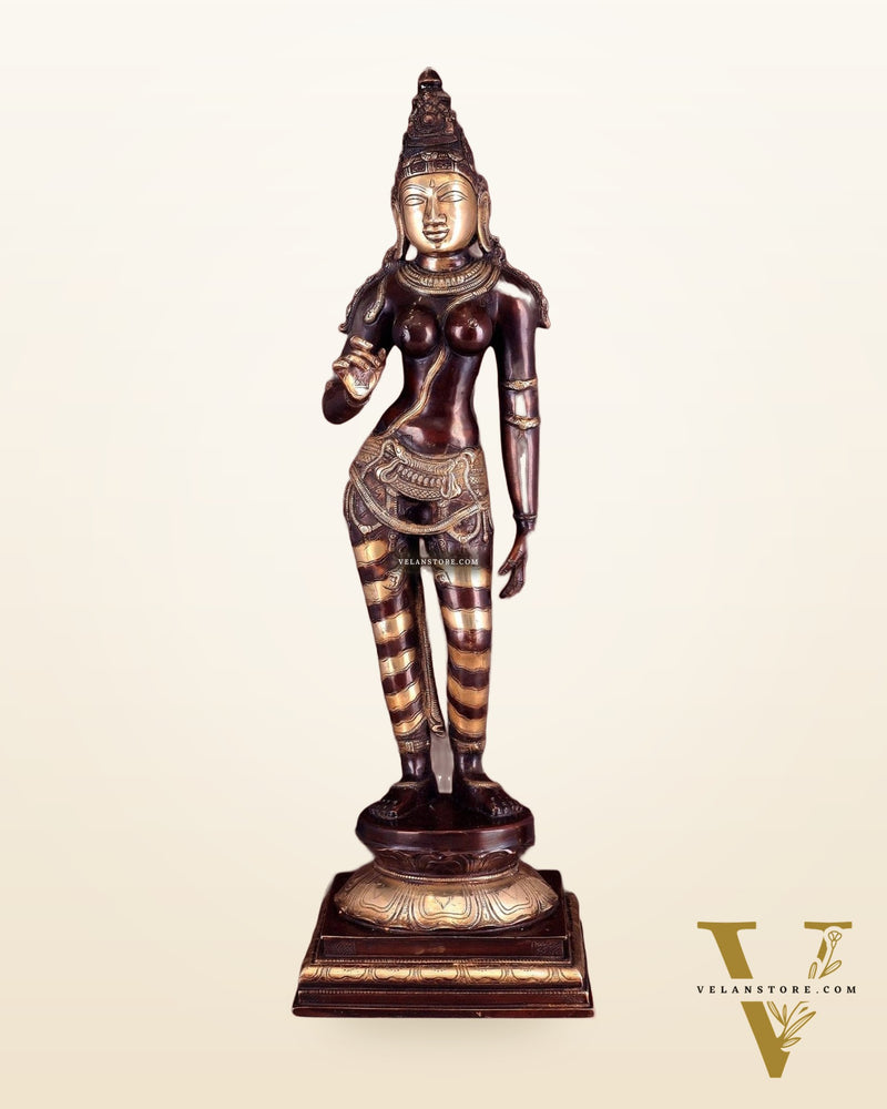 Goddess Parvati Standing Brass Sculpture – 27" Height, Double chola finish