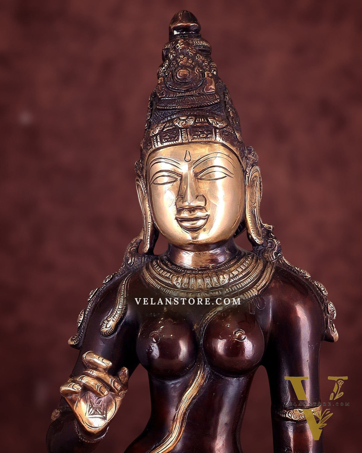 Goddess Parvati Standing Brass Sculpture – 27" Height, Double chola finish