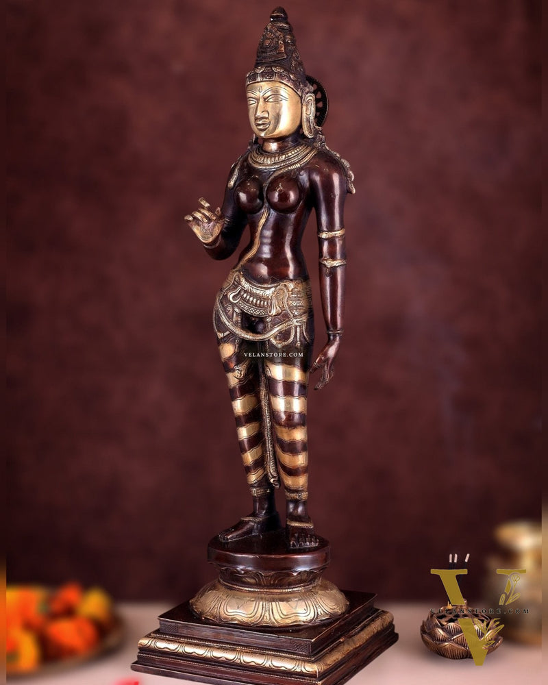 Goddess Parvati Standing Brass Sculpture – 27" Height, Double chola finish