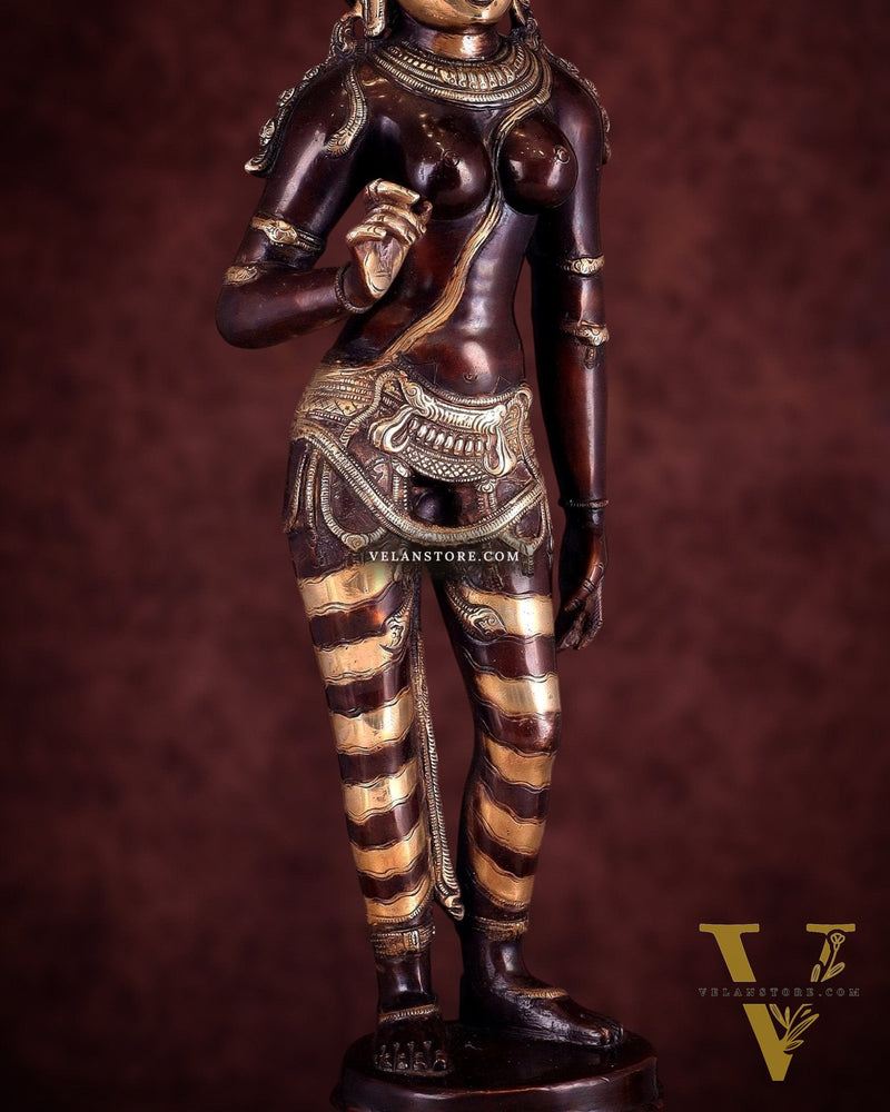 Goddess Parvati Standing Brass Sculpture – 27" Height, Double chola finish