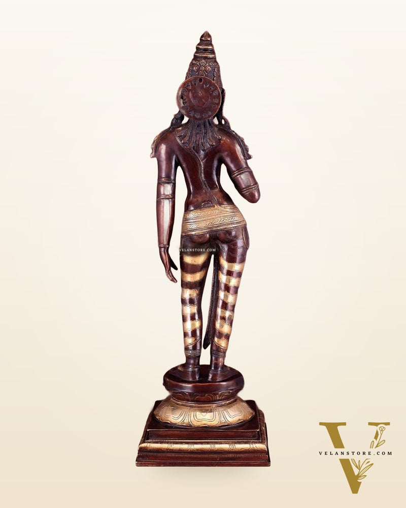 Goddess Parvati Standing Brass Sculpture – 27" Height, Double chola finish