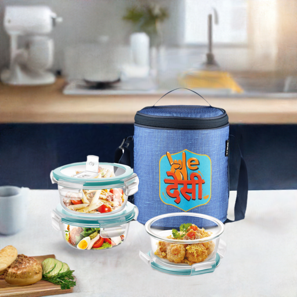 "We Desi" - Glass Tiffin with Printed Jacket (Milton)