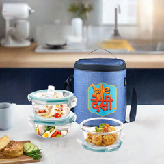 "We Desi" - Glass Tiffin with Printed Jacket (Milton)