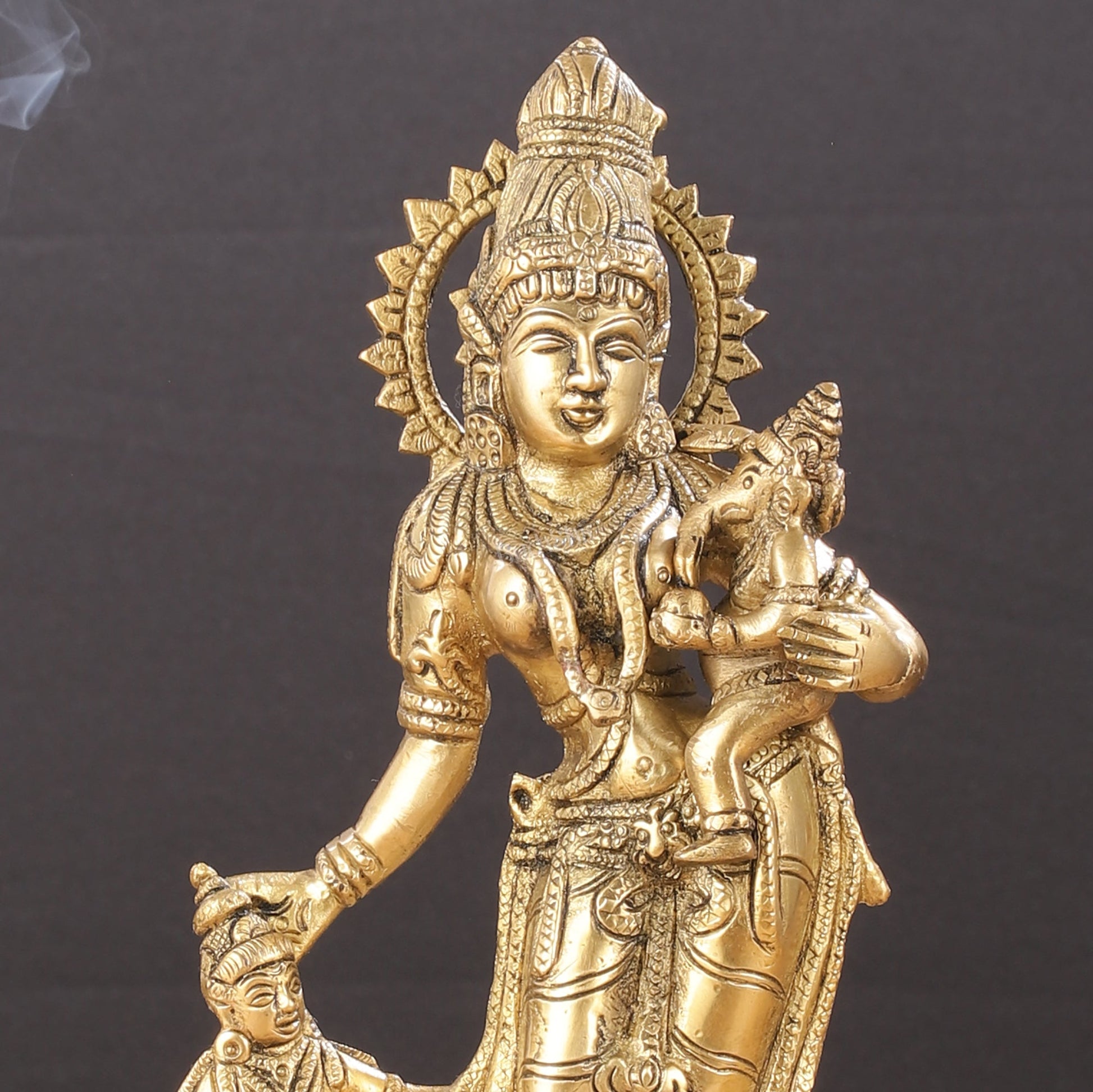 Graceful 11-Inch Brass Goddess Parvati with Ganesha and Kartikeya Statue