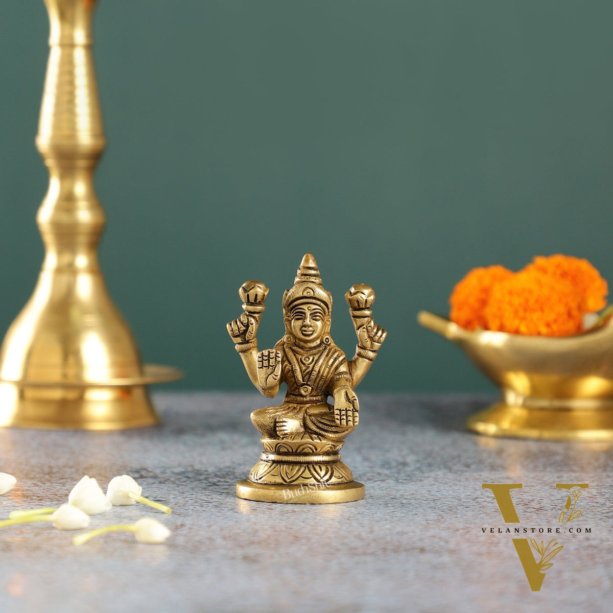 Graceful Brass Lakshmi Idol | Height 3.5 inch