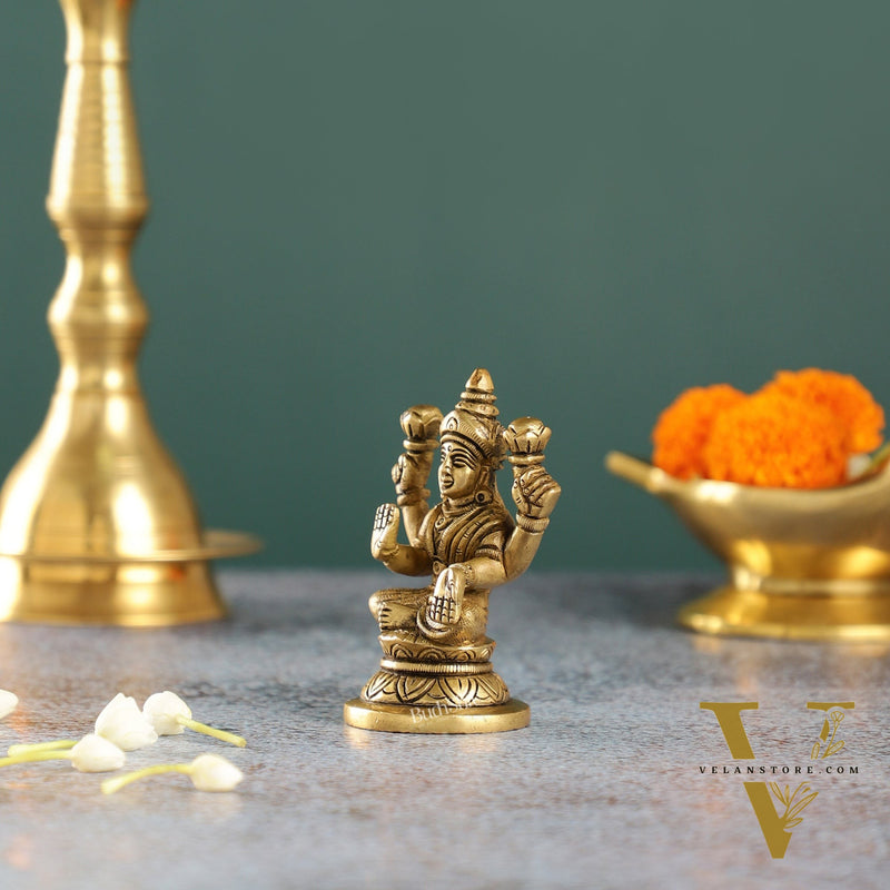 Graceful Brass Lakshmi Idol | Height 3.5 inch