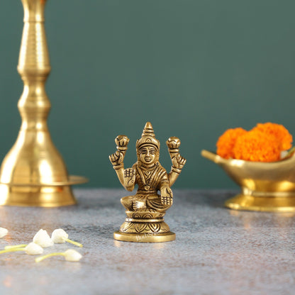 Graceful Brass Lakshmi Idol | Height 3.5 inch