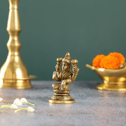Graceful Brass Lakshmi Idol | Height 3.5 inch