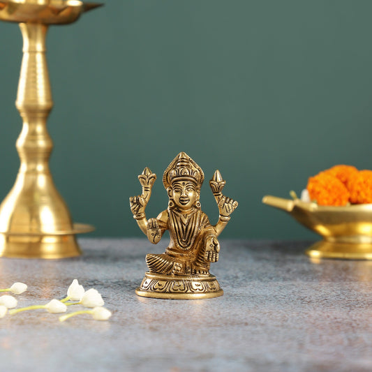Graceful Brass Lakshmi Idol | Height 4 inch