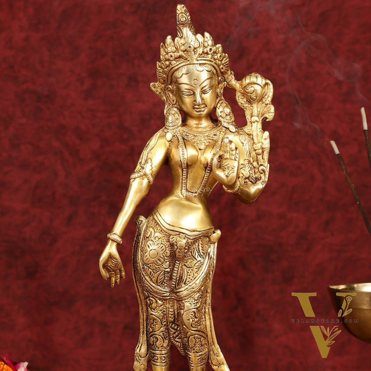 Graceful Brass Standing Tara Devi Idol 12 inch