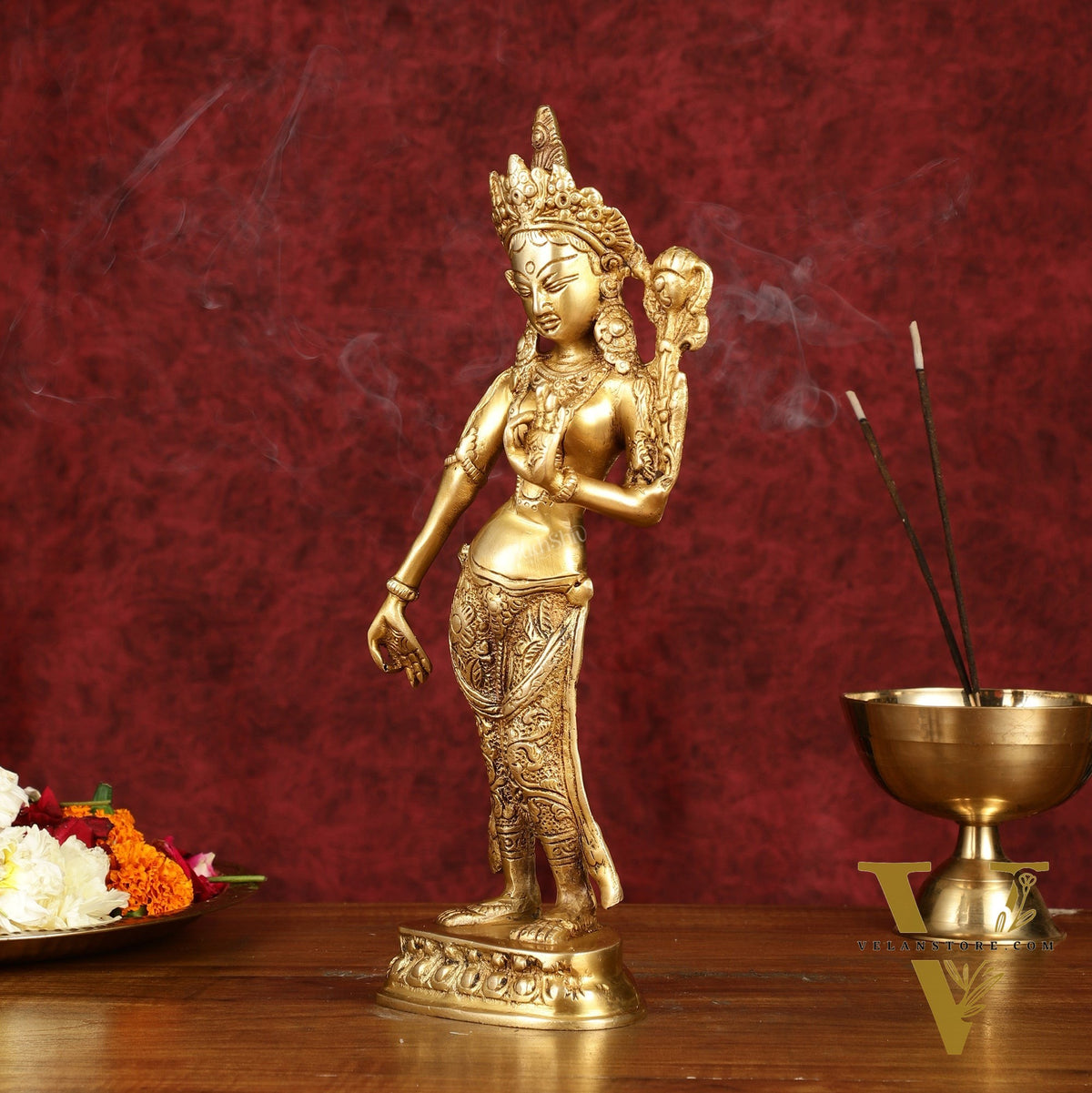 Graceful Brass Standing Tara Devi Idol 12 inch