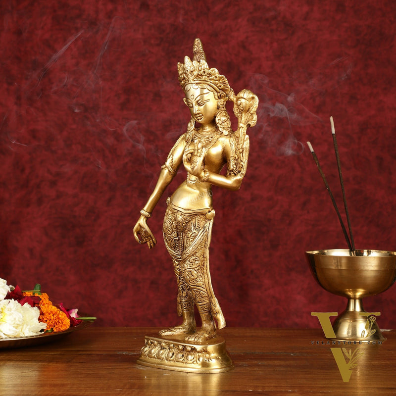 Graceful Brass Standing Tara Devi Idol 12 inch