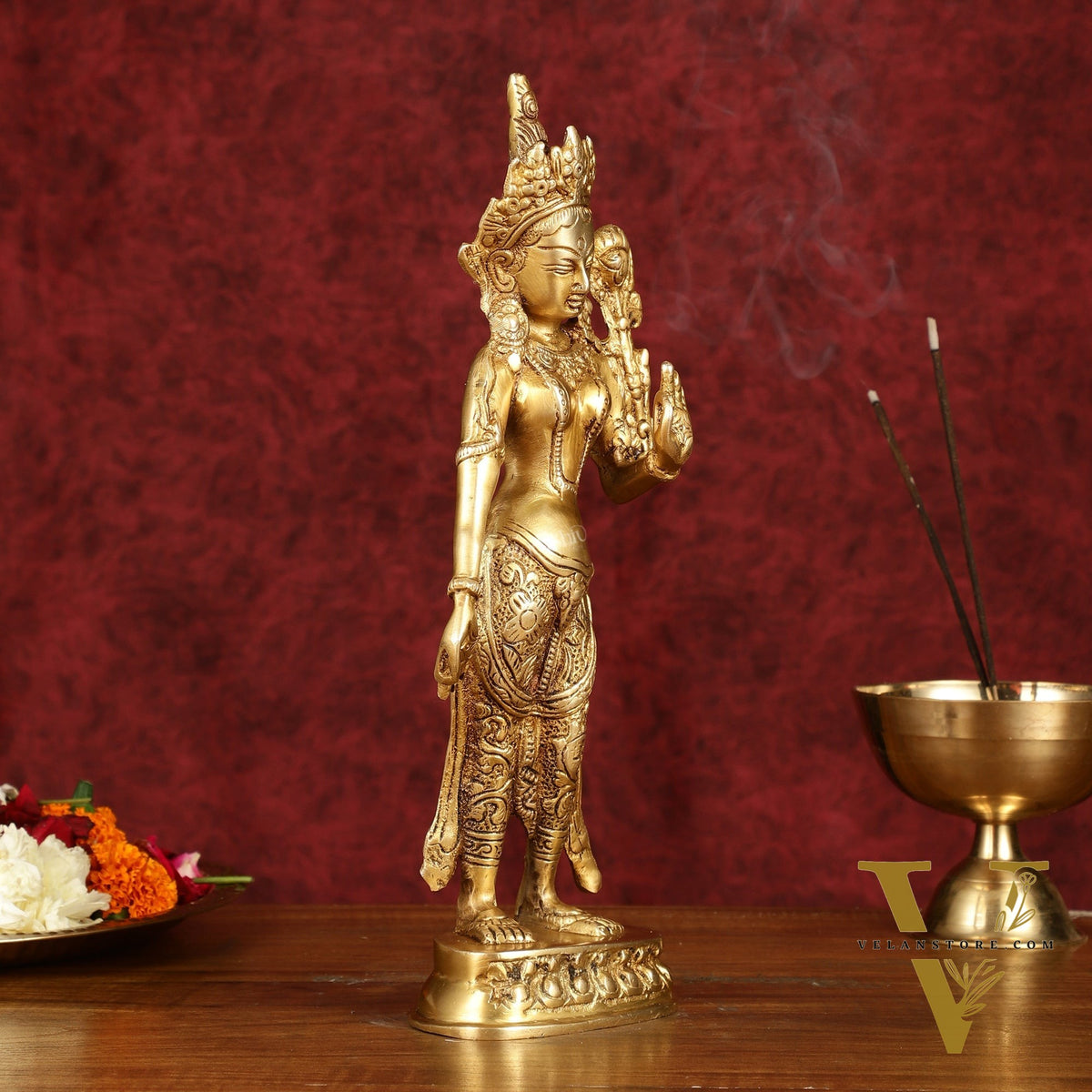 Graceful Brass Standing Tara Devi Idol 12 inch