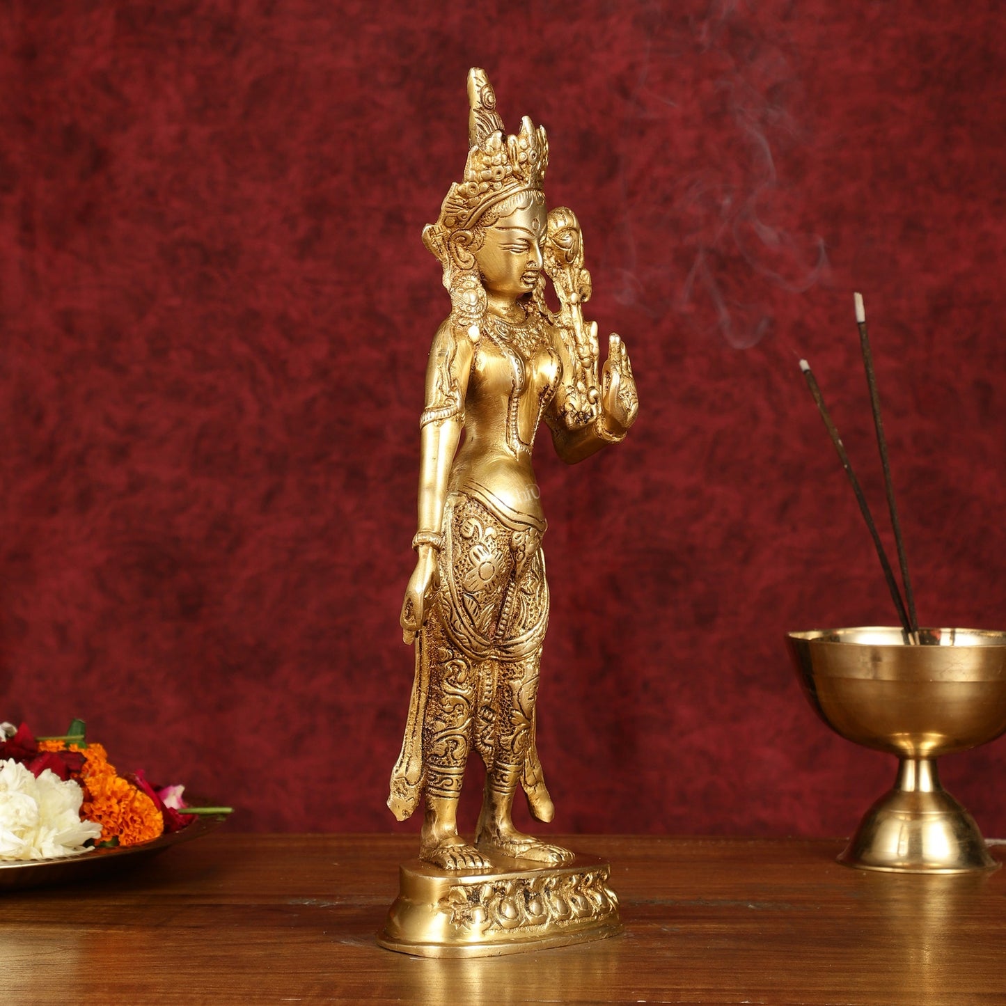 Graceful Brass Standing Tara Devi Idol 12 inch
