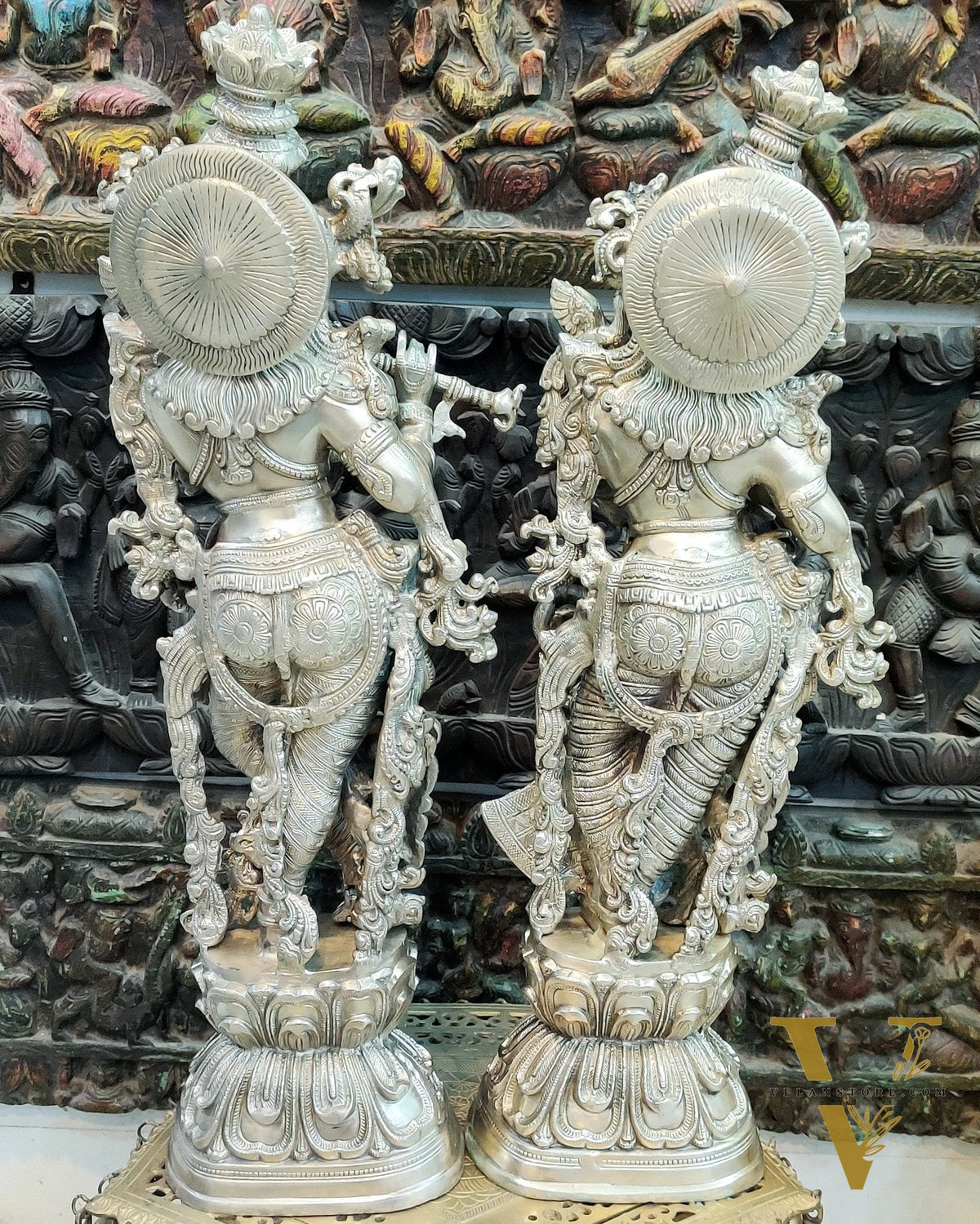 Graceful Silver-Plated Brass Radhakrishna Idols for Home Decor 29"