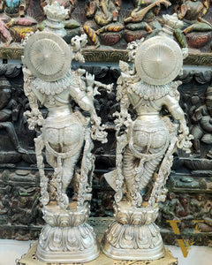 Graceful Silver-Plated Brass Radhakrishna Idols for Home Decor 29"