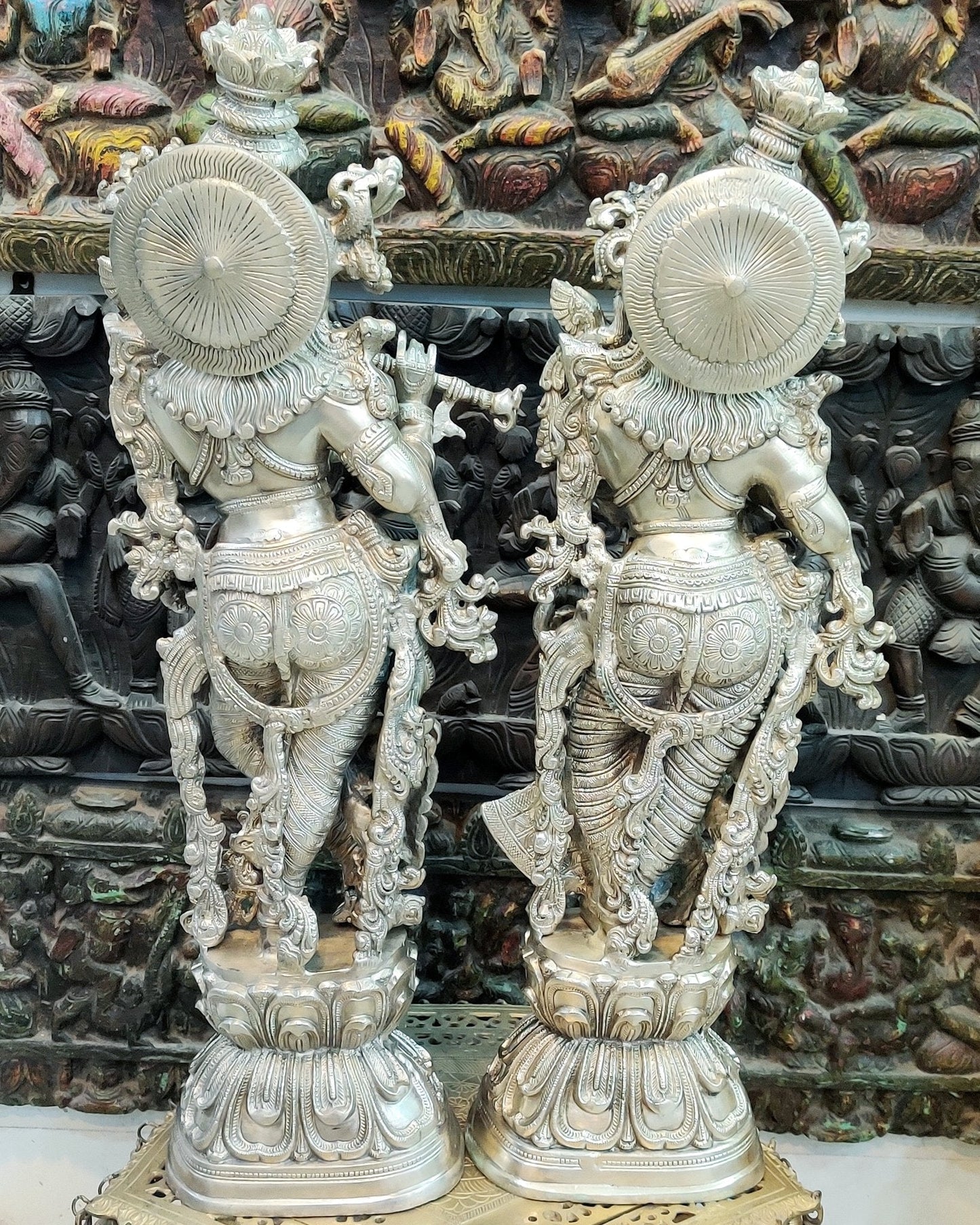 Graceful Silver-Plated Brass Radhakrishna Idols for Home Decor 29"