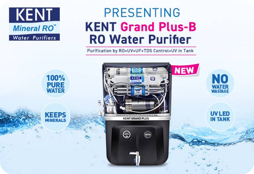 Kent Grand Plus-Black RO Water Purifier 111099B 20 L RO + In-Tank UV + UF + TDS Control Water Purifier
