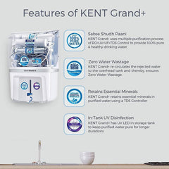 Kent GRAND PLUS ZWW 9 LTR MINERAL RO+UV+UF+TDS CONTROL+ UV LED IN TANK, (WHITE) 20LTR/HR 20 L RO + In-Tank UV + UF + TDS Control Water Purifier-2
