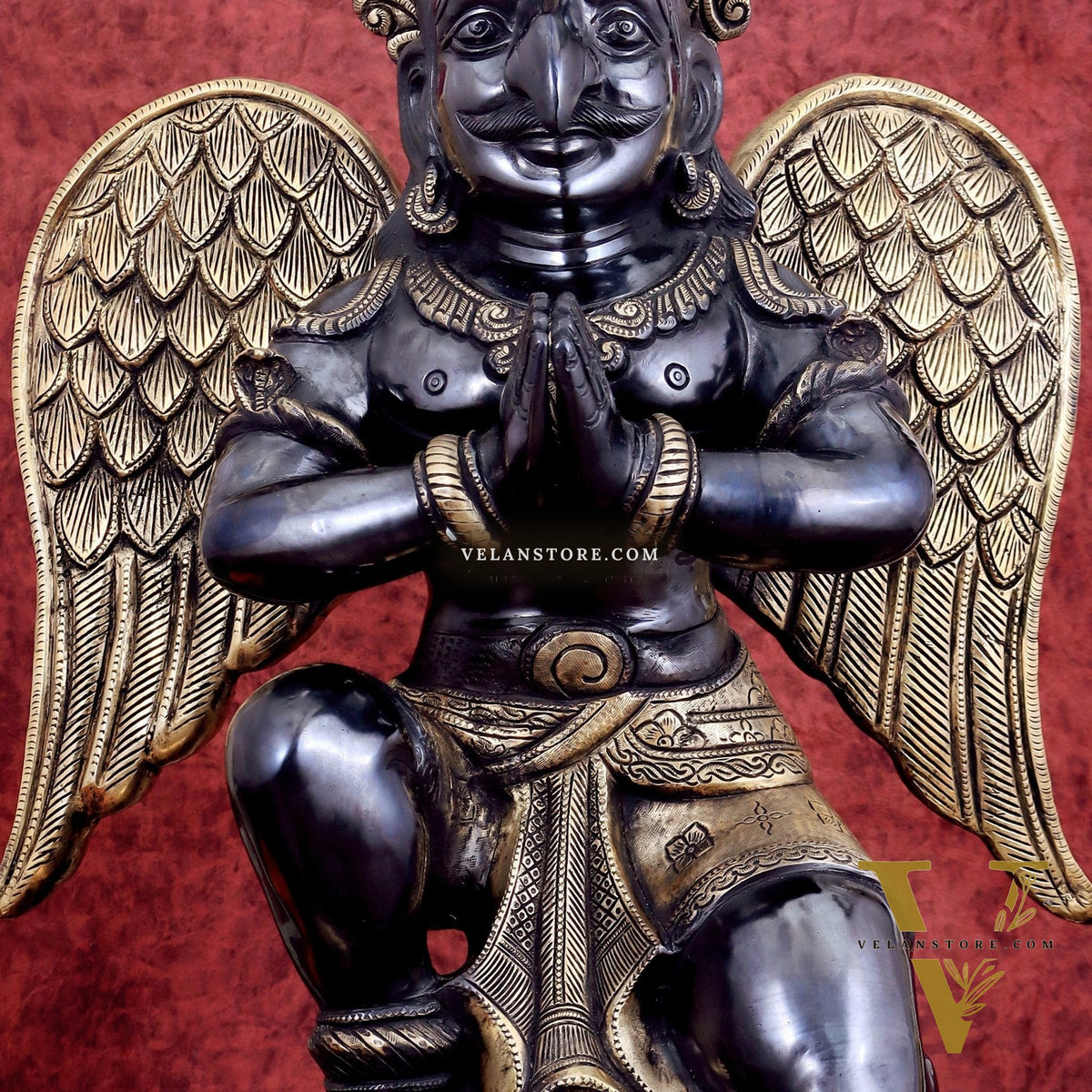 Grand Pure Brass Garuda Sculpture with Heat-Treated Black and Gold Finish - 28"