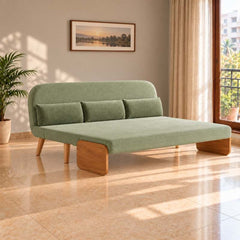 Green 3-Seater Solid Wood Daybed, Full Sofa Bed, Folding Adjustable Sleeper Lounge Chair - Solid Wood Base (Without Side Tray)