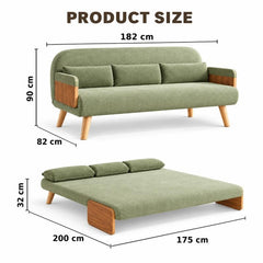 Green 3-Seater Solid Wood Daybed, Full Sofa Bed, Folding Adjustable Sleeper Lounge Chair - Solid Wood Base (Without Side Tray)