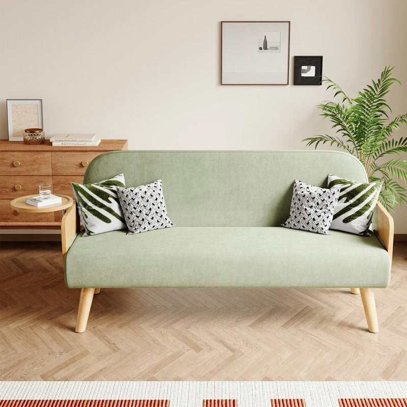 Mid-Century Green Modern Rattan Daybed Full Sofa Cum Bed, 3-Seater Folding & Adjustable Sleeper Longue Chair with Side Tray