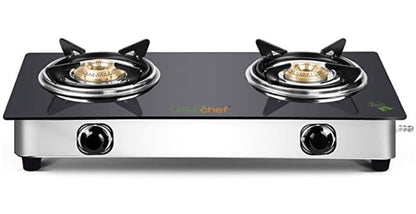 Greenchef Crystal Glass Top Gas Stove, Black (2 Burner) (2 Burner), Manual
