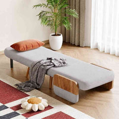 Mid-Century Grey 3-in-1 Convertible Single Seater Sofa Come Bed with Solid Wood Arm Base