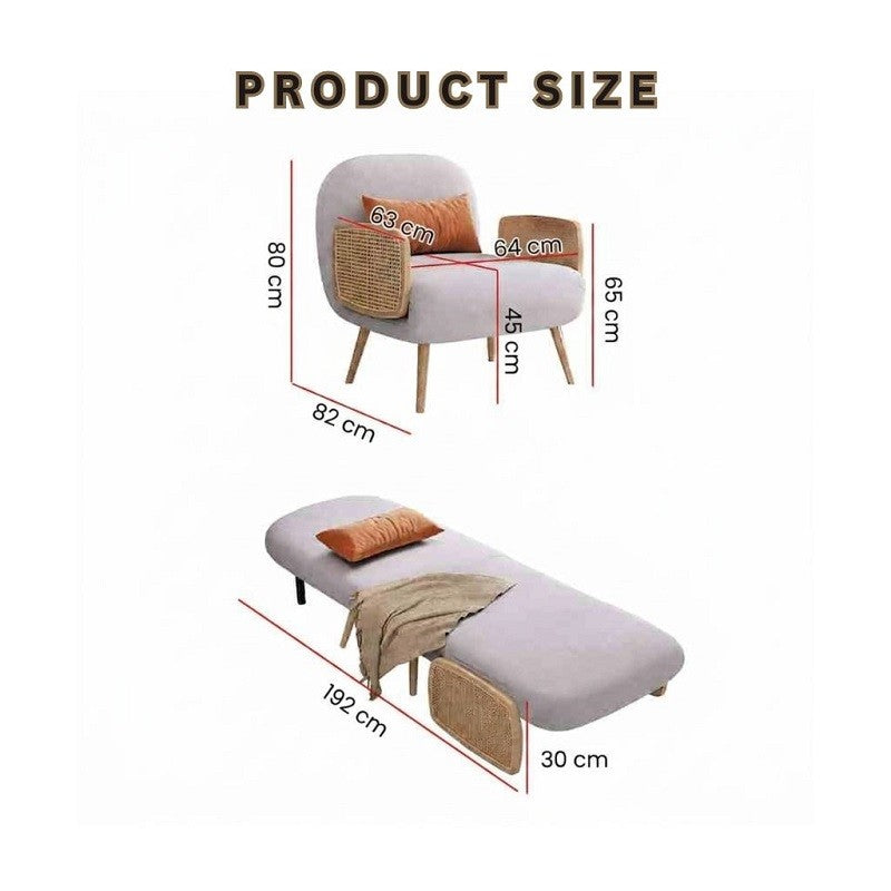 Grey Mid-Century Sleeper Sofa Come Bed – 3-in-1 Convertible Daybed Chaise Lounge Chair
