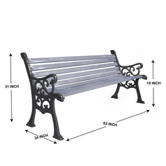 Wick Cast Iron 3 Seater Garden Bench for Outdoor Park - (Black + Grey)