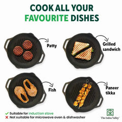CASTrong Cast Iron Grill Pan, Round,Pre-seasoned, 100% Pure, Toxin-free, Induction, 27cm, 2.1kg