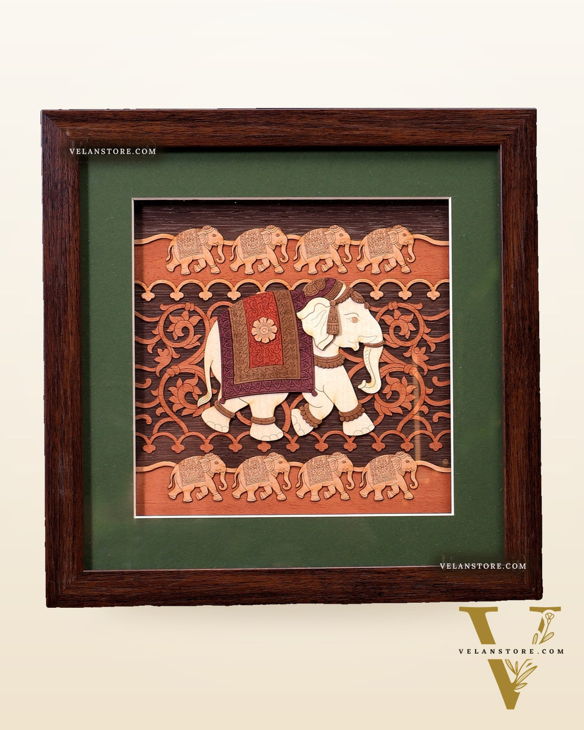 Group of 8 Legendary Elephants | 3D Wooden Wall Hanging Frame with Glass