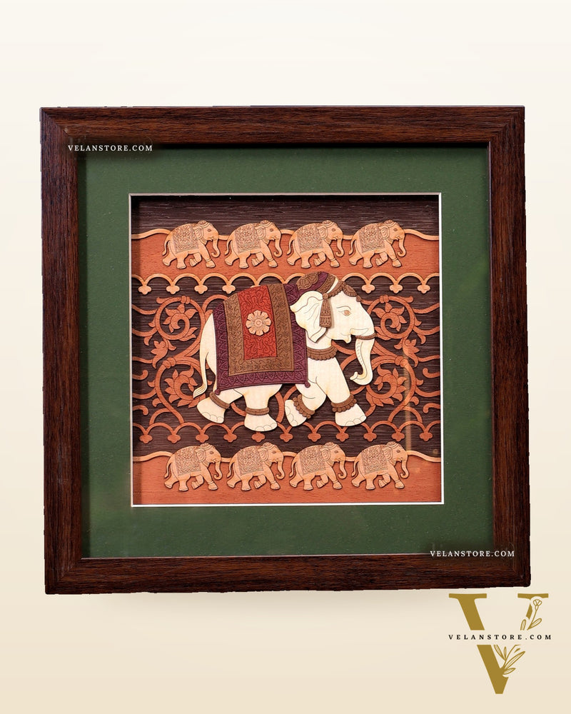 Group of 8 Legendary Elephants | 3D Wooden Wall Hanging Frame with Glass