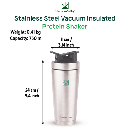 Vacuum Insulated Stainless Steel Gym Shaker Bottle with Steel Agitator for Pre/Post Workout, 750ml