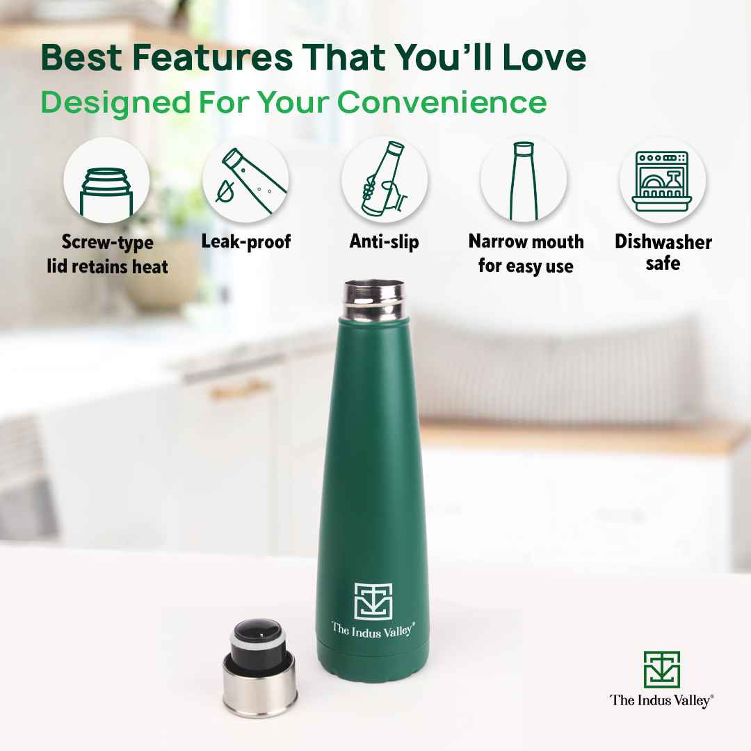 Pro-hydro Vacuum Insulated Stainless Steel Water Bottle Narrow Mouth, Fits All Car Cup Holders,500ml