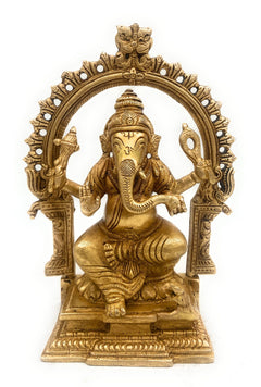 Brass Ganesha Idol, Siddhivinayak Murti, Vinayaka Statue, Ganapati Figurine, Vighnaharta Lord, Lambodara Elephant God, Ekadanta Home Decor & Pooja Idol,Gold, 8 Inch, 1 Piece