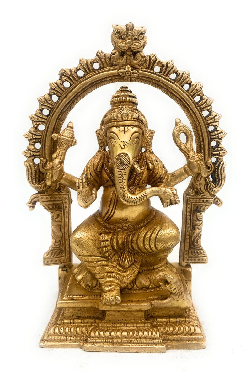Brass Ganesha Idol, Siddhivinayak Murti, Vinayaka Statue, Ganapati Figurine, Vighnaharta Lord, Lambodara Elephant God, Ekadanta Home Decor & Pooja Idol,Gold, 8 Inch, 1 Piece