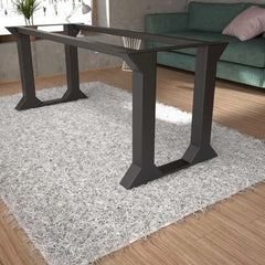 Metal Table Base Dual Pedestal Trapezoid Frame Matte Black Iron Industrial Office Desk