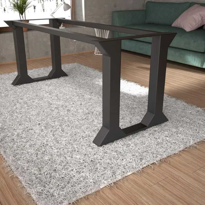 Metal Table Base Dual Pedestal Trapezoid Frame Matte Black Iron Industrial Office Desk