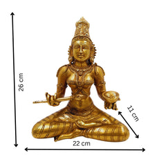 Brass Annapurna Devi Idol, Annapoorna Mata Anna Lakshmi Murti for Pooja Room, Temple, Home Decor & Gift – Handcrafted Pittal Statue,Gold, 10.5 Inch, 1 Piece