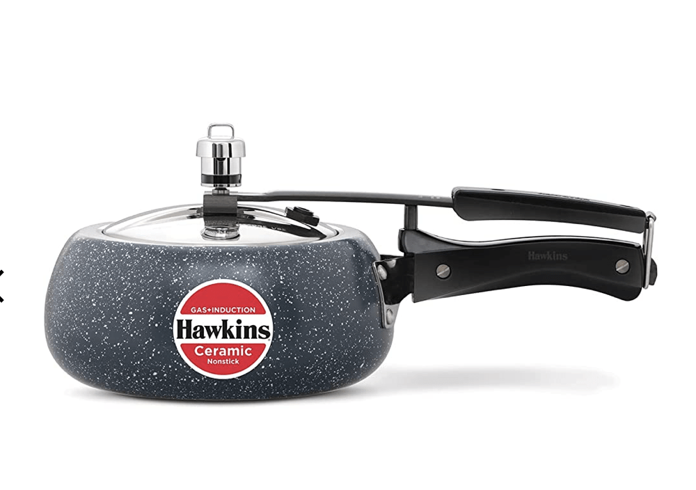 Hawkins 2 Litre Ceramic Nonstick Pressure Cooker, Induction Inner Lid Cooker, Granite Contura shaped Cooker, Best Cooker (ICC20)