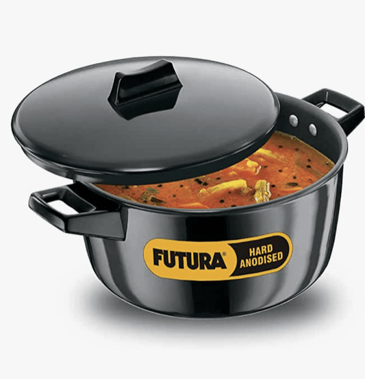 Hawkins Futura 4 Litre Cook n Serve Bowl, Hard Anodised Saucepan with Hard Anodised Lid, Sauce Pan for Cooking and Serving, Black (ACB40)