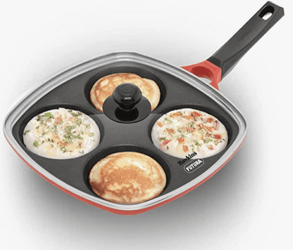 Hawkins 30 cm Die-Cast Multi Snack Pan with Glass Lid, Nonstick Mini Uttapam Tawa, Pancake Pan, Red (DCMS30G)