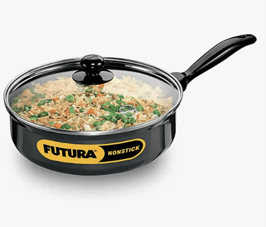 Hawkins Futura 3.25 Litre Curry Pan, Non Stick Saute Pan with Glass Lid, Deep Pan for Frying, Black (NCP325G)
