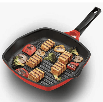 Hawkins 30 cm Grill Pan, Non Stick Die Cast Grilling Pan, Square Grill Pan for Gas Stove, Ceramic Coated Pan, Roast Pan, Red (DCGP30)