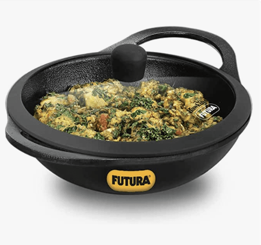 Hawkins Futura 2 Litre Cast Iron Kadhai, Naturally Nonstick Cast Iron Kadai with Glass Lid, Cast Iron Cookware for Kitchen, Black (CIK20G)