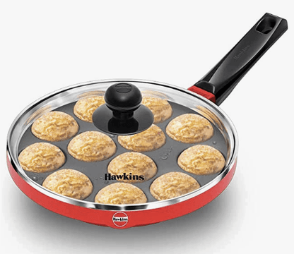 Hawkins Nonstick Appe Pan with Glass Lid, 12 Cups, Diameter 22 cm, Black (NAPE22G), Cast Aluminium, Red