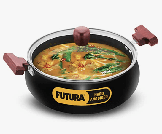 Hawkins Futura 5 Litre Cook n Serve Handi, Hard Anodised Biryani Handi with Glass Lid, Induction Saucepan, Sauce Pan, Black (IACH50G)