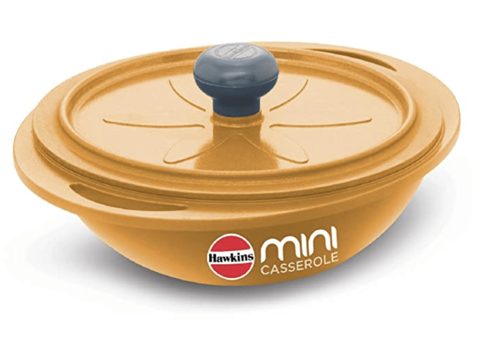 Hawkins 0.75 Litre Mini Casserole with Lid, Round Series Die-Cast pan for Cooking, Reheating, Serving and Storing, Yellow (MCRY75)-1